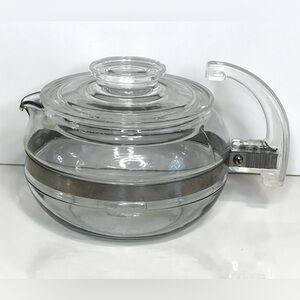 Retro MCM Pyrex Flameware 7756-C-A-3 Glass Tea Pot With Lid Cup Made In USA